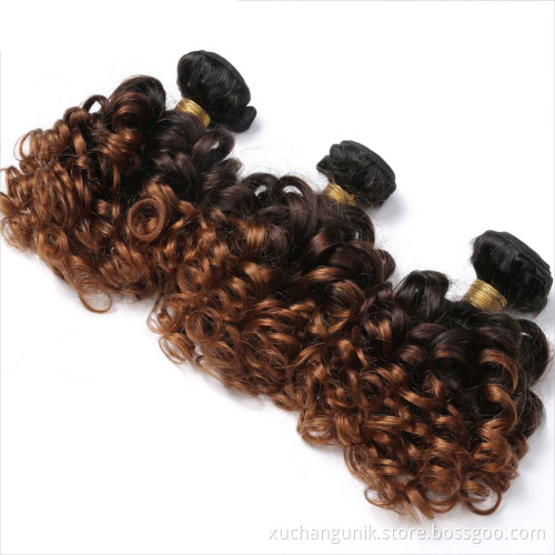 Ombre Bundles with Frontal Brazilian 1b/4/30 Human Hair Bouncy Curly Bundles with Closure Short curly human hair wave bundles